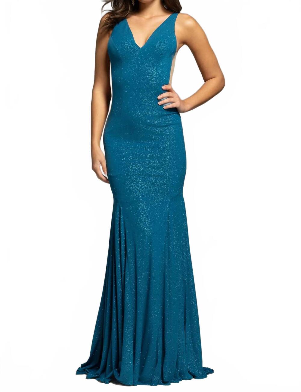 NEW JOVANI simple v neck dress in peacock
